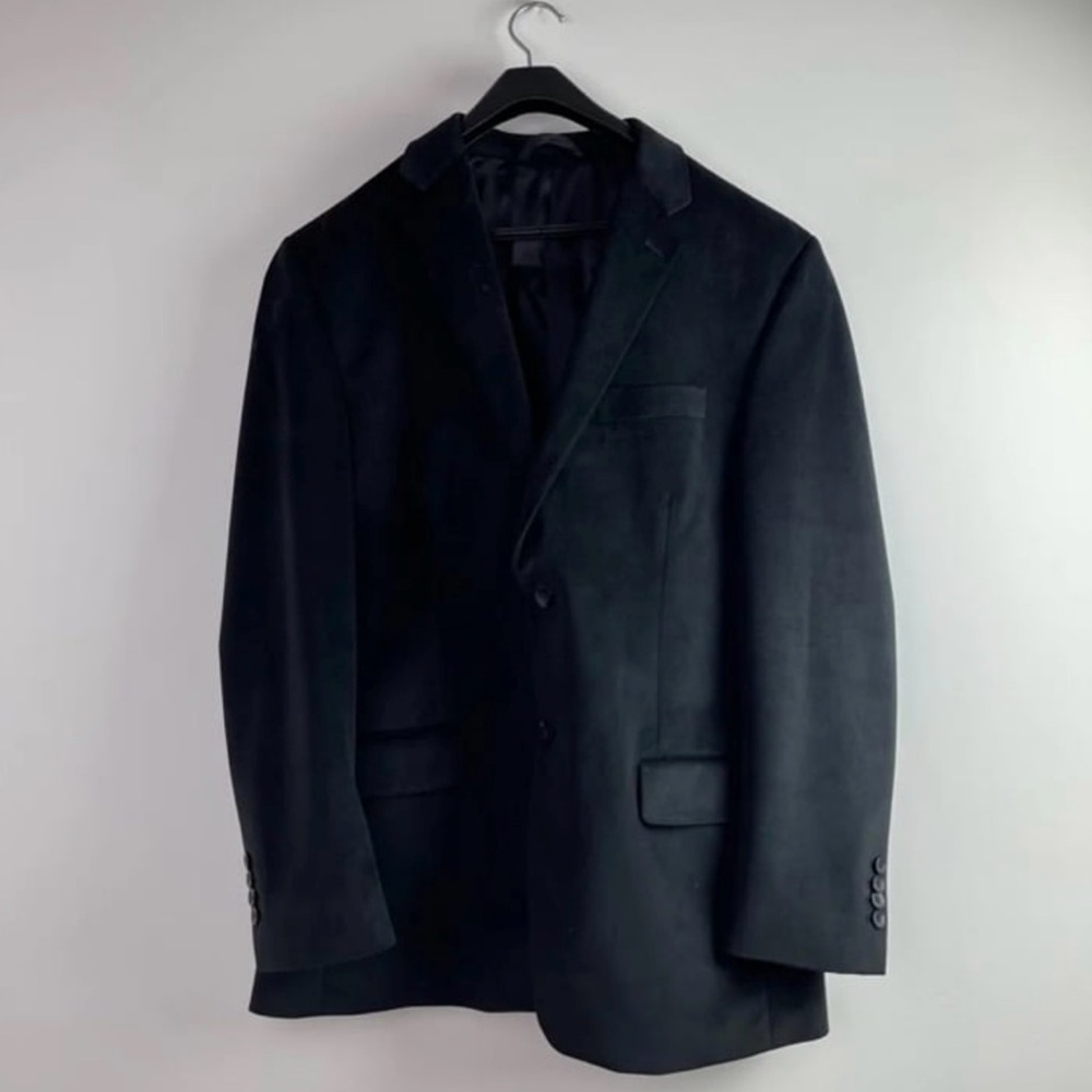 Men’s Vintage Black Button-front Murano Collared Velvet Blazer Jacket